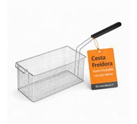 RO Linea Blanca ® Cesta Freidora Acero Inoxidable 140x330x140mm Con Mango Aislante Repuesto Profesional Para Hosteleria Cocina Industrial Hogar Compatible con Freidoras Malla Fina Antigrasa Fuerte