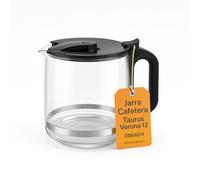 RO Linea Blanca ® Jarra cafetera compatible con Taurus Verona 12 Tazas 086604 Version II base 90mm altura 13-14.5cm tapa antigoteo vidrio resistente Asa ergonómica Lavavajillas Ecron Qilive