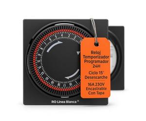 RO Linea Blanca ® Reloj Temporizador Programador Horario 24H Ciclo 15’ Desescarche 16A 230V Encastrable Con Tapa DCR24H Para Cámaras Frigoríficas Hostelería Frío Industrial Técnicos Mantenimiento