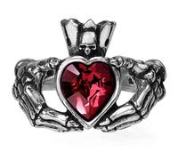 Ro Rox Alchemy England Claddagh by Night Ring Irish Blood Red Heart Skull Crown Gothic, Plata, L