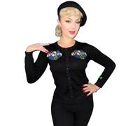 Ro Rox Cárdigan Lady Luck, Estilo Retro Rockabilly de los años 50, Bordado, Color Negro, Talla M