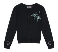 Ro Rox Cárdigan Luna Moth - Punto gótico, Bordado de Luna y Polilla, Manga Larga, Negro, Talla L