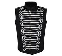 Ro Rox Chaqueta De Desfile De Hombre Estilo Punk Militar Baterista Sin Mangas, Negro & Plata, 3XL