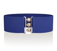 Ro Rox Cinturón Ancho Elástico Mujer Cintura Alta Estilo Retro Vintage - Cinturón Stretch para Vestidos, Años 50 - Hebilla Plateada u Dorada - Tallas 46-52 - Azul real y dorado, S