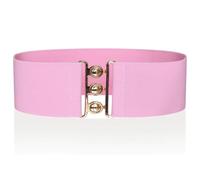 Ro Rox Cinturón Ancho Elástico Mujer Cintura Alta Estilo Retro Vintage - Cinturón Stretch para Vestidos, Años 50 - Hebilla Plateada u Dorada - Tallas 46-52 - Rosa bebé y dorado, S