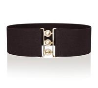 Ro Rox Cinturón Ancho Elástico Mujer Cintura Alta Estilo Retro Vintage - Cinturón Stretch para Vestidos, Años 50 - Hebilla Plateada u Dorada - Tallas 46-52 - Marrón oscuro y dorado, S