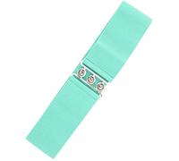 Ro Rox Cinturón Ancho Elástico Mujer Cintura Alta Estilo Retro Vintage - Cinturón Stretch para Vestidos, Años 50 - Hebilla Plateada u Dorada - (Menta, Small)