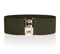 Ro Rox Cinturón Ancho Elástico Mujer Cintura Alta Estilo Retro Vintage - Cinturón Stretch para Vestidos, Años 50 - Hebilla Plateada u Dorada - Tallas 46-52 - Caqui y dorado, L