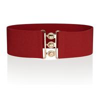 Ro Rox Cinturón Ancho Elástico Mujer Cintura Alta Estilo Retro Vintage - Cinturón Stretch para Vestidos, Años 50 - Hebilla Plateada u Dorada - Tallas 46-52 - Rojo y dorado, S