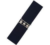 Ro Rox Cinturón Ancho Elástico Mujer Cintura Alta Estilo Retro Vintage - Cinturón Stretch para Vestidos, Años 50 - Hebilla Plateada u Dorada - Tallas 46-52 - Azul Marino (Large)