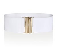 Ro Rox Cinturón Ancho Elástico Mujer Cintura Alta Estilo Retro Vintage - Cinturón Stretch para Vestidos, Años 50 - Hebilla Moderna, Blanco y dorado, M