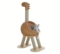 Road 116Cm Árbol para Gatos con de Dinosaurio y Rascador, de Ratán para Gatos de 18" de Diámetro, Cama de Mimbre para Gatos con Alfombra Removible para Gatos de Interior