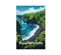 Road Leading to Hana Haiku Paia Black Sand Beach in Waianapnapa State Park, Maui, Hawaii - Póster de lienzo con punto escénico, decoración de dormitorio, paisaje, oficina, habitación, regalo, sin