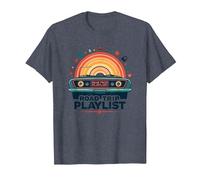 Road Trip Lista de reproducción Coche Retro Puesta del Sol Avent Camiseta, Hombre, Azul Jaspeado, M