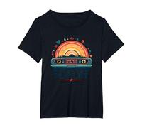 Road Trip Lista de reproducción Coche Retro Puesta del Sol Avent Camiseta, Mujer Tallas Grandes, Negro, 1XL Grande