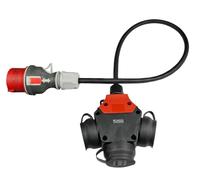 RoadEu - Adaptador CEE Schuko, Adaptador de Corriente de 380V a 220V, Enchufe de 16A a 3 Tomas Schuko de 220V, Cable de alimentación de Goma de 5 Metros y 5,5 mm, Cable alargador de 5m