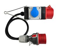RoadEu - Adaptador Industrial 16A 380V y 230V. CEE 16A 5P con 2x enchufes Schuko. Toma de corriente combinada. IP44 Cable alargador 0,5m, portátil. Ideal para Taller, Cobertizo y Fábricas