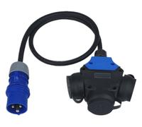 RoadEu - Adaptador para Camping-Car - 16A 3P, 3X enchufes Schuko 230V - Alargador portátil 3m. Ideal para Camping y Autocaravana, Barco y Obra, Zona de Barbacoa y jardín.