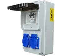 RoadEu - Caja cuadro electrico 230V - 2 enchufes con interruptor - Distribuidor de corriente con 2 x disyuntores C16A - Cableado, Ideal para taller, cobertizo o jardín IP44