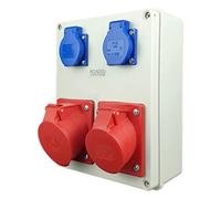 RoadEu - Caja cuadro electrico - Distribuidor de Corriente, enchufes CEE 16A, 32A con 2x Schuko 230V - IP44 Ideal como distribuidor de pared para talleres, cobertizos o jardines