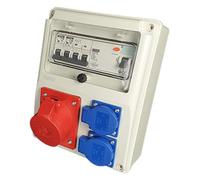RoadEu - Caja de Distribución Eléctrica 16A con Interruptor diferencial 40A 4P tipo A/AC - Disyuntor B16A y 2x Schuko 230V. Caja Cuadro Electrico Superficie, premontado