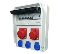 RoadEu - Caja de Distribución Eléctrica - Enchufe 32A y 16A con Schuko 230V - Distribuidor de corriente con interruptores automático y 1x diferencial. IP44 Ideal para Taller, Cobertizo y Fábricas