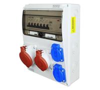 RoadEu Caja de distribución mural CEE 16A & 32A - 2x enchufes Schuko 230V - Interruptor diferencial & disyuntor - IP44 - Distribuidor eléctrico precableado para obra, taller y exterior