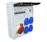 RoadEu - Cuadro de distribución de energía para obras. Enchufe CEE de 16 A con 4 enchufes Schuko de 230 V, con disyuntor y FI. Caja cuadro electrico Ideal para Taller, Cobertizo y Fábricas