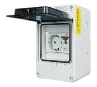 RoadEu | Cuadro Eléctrico de Distribución IP65 con Interruptor Diferencial y Disyuntor 16A | Caja de Pared Precableada con 1x Toma Schuko 230V | Resistente a Agua y Polvo (IK08)