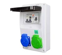 RoadEU Cuadro eléctrico híbrido mural | Enchufe E-Bike verde + enchufe Schuko 230V | IP44 con interruptor diferencial