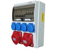 RoadEu - Distribuidor de corriente 16A 5P y 32A 5P, con 4 tomas Schuko de 230V y magnetotérmicos. Distribuidor de obra con protección IP44. Cuadro Eléctrico Ideal para talleres, cobertizos o jardines.