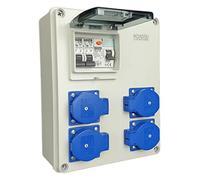 RoadEu - Distribuidor de corriente 230 V - 4 enchufes PCE Schuko con disyuntor y FI, Caja cuadro electrico con interruptor de protección Fi, 40 A tipo A/AC, 2 x C 16 A, IP44
