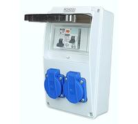 RoadEu - Distribuidor de corriente 230V, 2 enchufes, interruptor diferencial y C16A. Cableado Caja cuadro electrico IP44, Ideal como distribuidor de pared para talleres, cobertizos o jardines