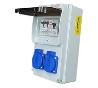 RoadEu - Distribuidor de corriente 230V, 2x tomas Schuko, distribuidor de tomas con Interruptor diferencial 25A tipo A/AC, 2x magnetotérmico LS C16A. Caja cuadro electrico del sitio IP44.