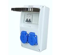 RoadEu - Distribuidor de corriente 230V con 2 enchufes Schuko y 2 disyuntores C16A, cuadro eléctrico mural IP54