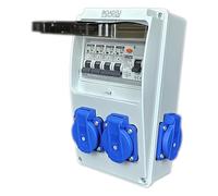 RoadEu - Distribuidor de corriente 230V con 4 tomas Schuko, interruptor C16A y Interruptor diferencial 40A. IP44, Ideal como distribuidor de pared para talleres, cobertizos o jardines