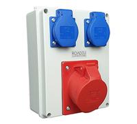 RoadEu - Distribuidor de Corriente - 2x Enchufes Schuko 230V - CEE 16A. Caja cuadro electrico totalmente cableado. Ideal como distribuidor de pared para talleres, cobertizos o jardines