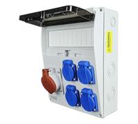 RoadEu - Distribuidor de corriente. Base de enchufe 16A CEE con 4x Schuko 230V. Cuadro electrico superficie para interior y exterior. Ideal para Taller, Cobertizo y Fábricas