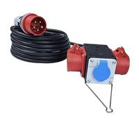 RoadEu - Distribuidor de Corriente con Salidas CEE y Schuko - Adaptador Industrial 380V y 230V 16A - Distribuidor móvil, Cable de Goma de 5m. Ideal para Taller, Cobertizo y Fábricas