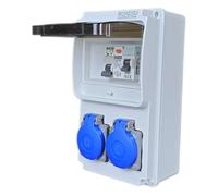RoadEu - Distribuidor de corriente de 230V, 2 enchufes Schuko, caja eléctrica con interruptor diferencial y magnetotérmico C16A. Ideal como distribuidor de pared para talleres, cobertizos o jardines