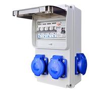 RoadEu - Distribuidor de corriente de 230V, 4 enchufes Schuko con Interruptor diferencial 40A 4x Interruptor automático C16A, Ideal como distribuidor de pared para talleres, cobertizos o jardines