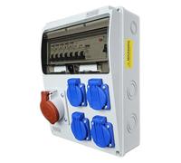 RoadEu - Distribuidor de Corriente Eléctrica con Interruptor Automático, enchufe CEE 32 A con 4 enchufes Schuko de 230 V. Caja de Distribución Electrica con disyuntor y FI, IP44