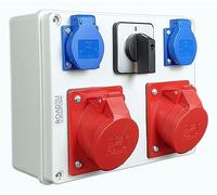 RoadEu - Distribuidor de corriente para construcción - Toma de pared combinada con 2 enchufes CEE 16A, Schuko 230V y interruptor principal 0-1. Ideal para talleres, cobertizos o jardines