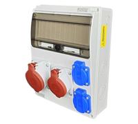 RoadEu - Distribuidor de corriente superficie, enchufe CEE de 16A y 32A con 2 enchufes Schuko de 230V. Caja Modular Estanca Ideal para Taller, Cobertizo y Fábricas.