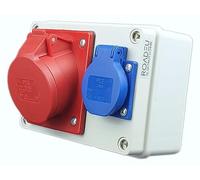 RoadEu - Distribuidor de pared 16A 5P - Enchufe CEE con Schuko 230V - Toma de pared combinada, IP44, totalmente cableado. Ideal para Taller, Cobertizo y Fábricas