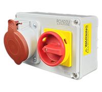 RoadEu - Enchufe CEE 32A de 5 pines con interruptor principal 0 - 1 - Distribuidor de corriente trifásico IP44 para montaje en pared - con bloqueo de acceso - para taller, obras, industria