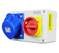 RoadEu - Enchufe de pared CEE 32A 3P 230V con interruptor principal 0-1 - Distribuidor de corriente con bloqueo - IP44 resistente a la intemperie - para taller, jardín, garaje