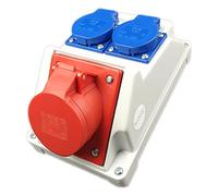 RoadEu - Enchufe de pared combinado 16 A 5P con 2 Schuko de 230 V. CEE + enchufes dobles, distribución de corriente IP44. Caja cuadro electrico, Ideal para Taller, Cobertizo y Fábricas