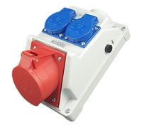 RoadEu - Enchufe de pared combinado CEE 32 A 5P con 2 enchufes Schuko de 230 V. CEE y Schuko en una carcasa. Enchufe doble para exteriores y obras de construcción, talleres y fábricas. IP44.