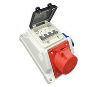 RoadEu - Enchufe de pared combinado de 16A 5P, con 1 Schuko 230V. Distribuidor de corriente eléctrica con interruptor automático C16A y protección IP44. Ideal para talleres, cobertizos y fábricas